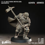 Ashen Armies Sanctified Legion Shocktroopers resin miniature carrying a large axe.