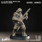Ashen Armies Sanctified Legion Shocktroopers resin miniature carrying a sword. Side view.