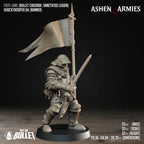 Ashen Armies Sanctified Legion Shocktroopers resin miniature carrying a banner.