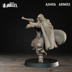 Ashen Armies Sanctified Legion Sniper Priest resin miniature. Holding a pistol and wearing a gas mask.