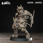 Ashen Armies Holy Shogunate Trench Cleric resin miniature with face. Front view plain plain background.