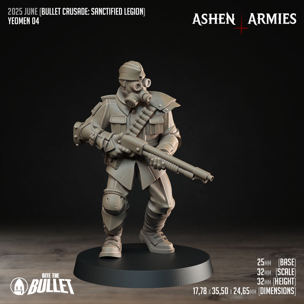 Ashen Armies Sanctified Legion Yeomen resin miniature wearing a gas mask.