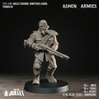 Ashen Armies Sanctified Legion Yeomen resin miniature wearing a gas mask.