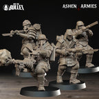 Four Ashen Armies Holy Shogunate Yeomen resin miniatures in a variety of poses on a plain background.