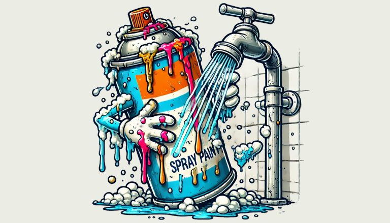 An AI generated image of a grunge style spray paint can having a shower.