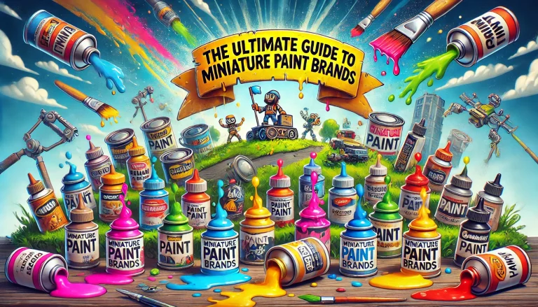 AI generated image depicting a lot of bottles of miniature paint. Under a banner.