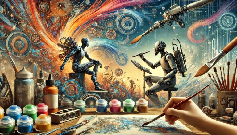 AI generated image to go with an article entitled trends fir 2025. Futuristic miniature painting scene featuring robots.