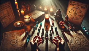 AI generated image depicting a dice ritual and dice superstitions.
