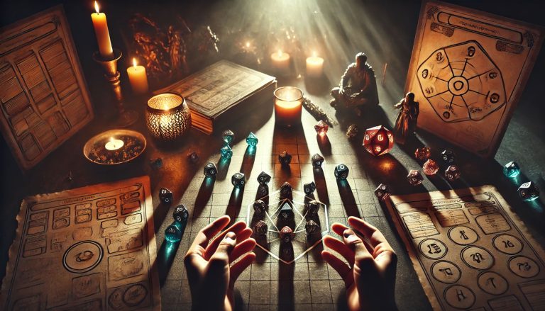 AI generated image depicting a dice ritual and dice superstitions.