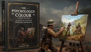 AI generated image to depict The Psychology of Colour in Army Painting:.