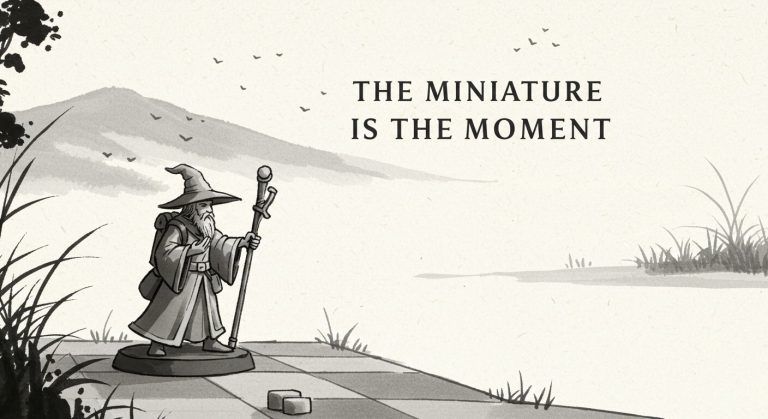 AI generated Japanese ink drawing to depict mindful miniature painting.