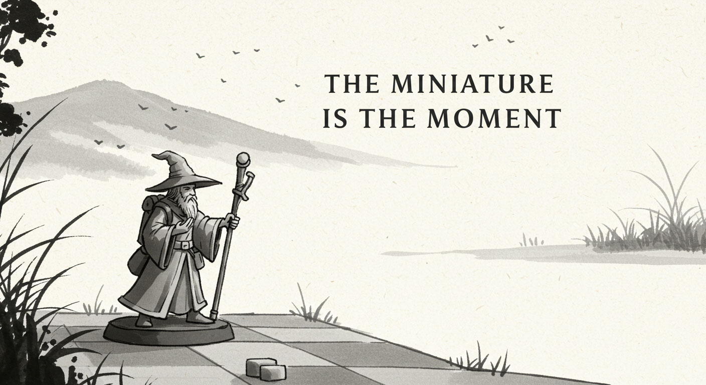 AI generated Japanese ink drawing to depict mindful miniature painting.